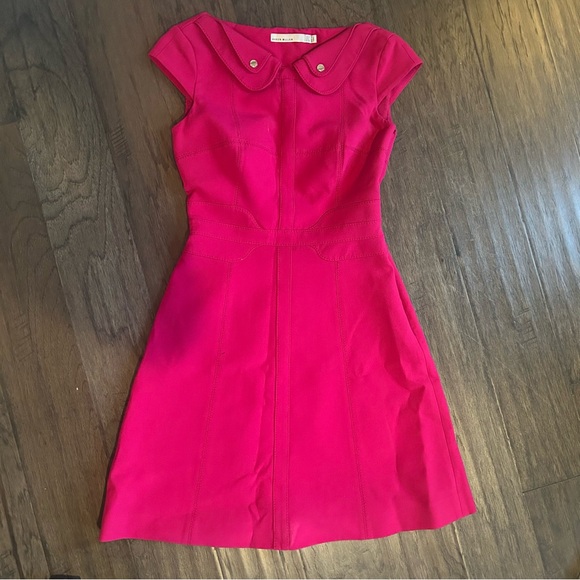 Karen Millen Hot Pink Dress Size 4 Tailored Gold Detail Work Church - Picture 1 of 10
